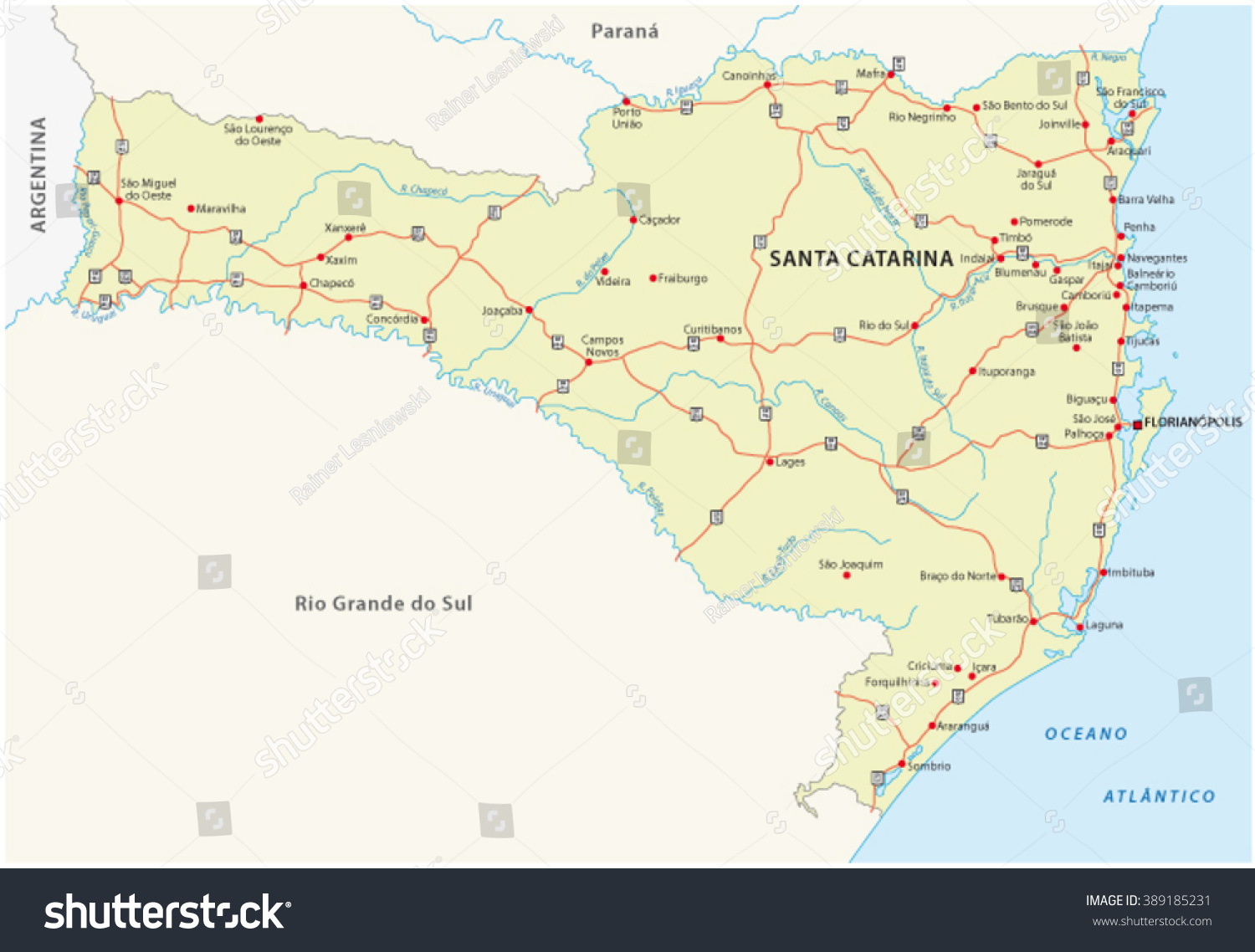 Santa Catarina Road Map Stock Vector (Royalty Free) 389185231 ...