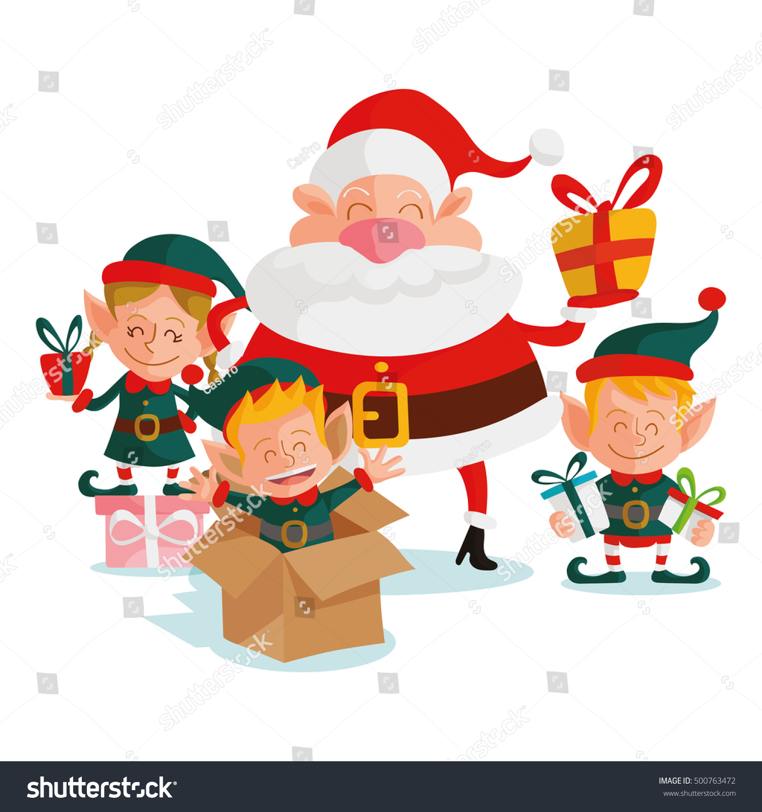 Santa Claus Elves Vector Illustration Stock Vector 500763472 - Shutterstock