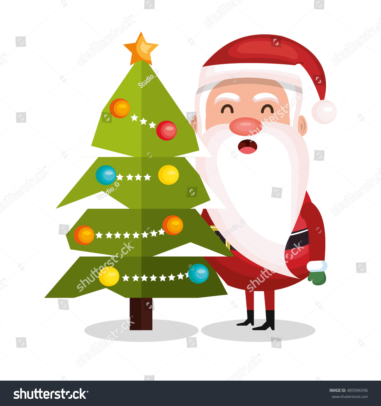 Santa Claus And Tree Merry Christmas Design Stock Vector Illustration ...