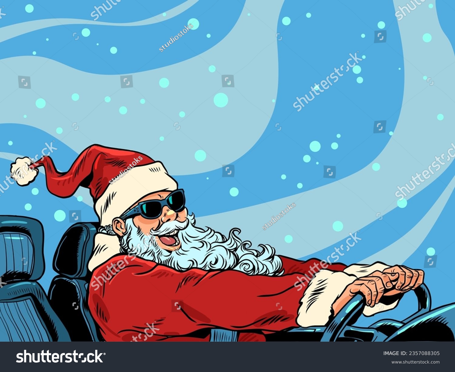 SVG of santa claus christmas The New Year is approaching customers, the announcement of upcoming discounts and promotions in stores. Seasonal shift and care of the car in the winter. Santa Claus driving a svg