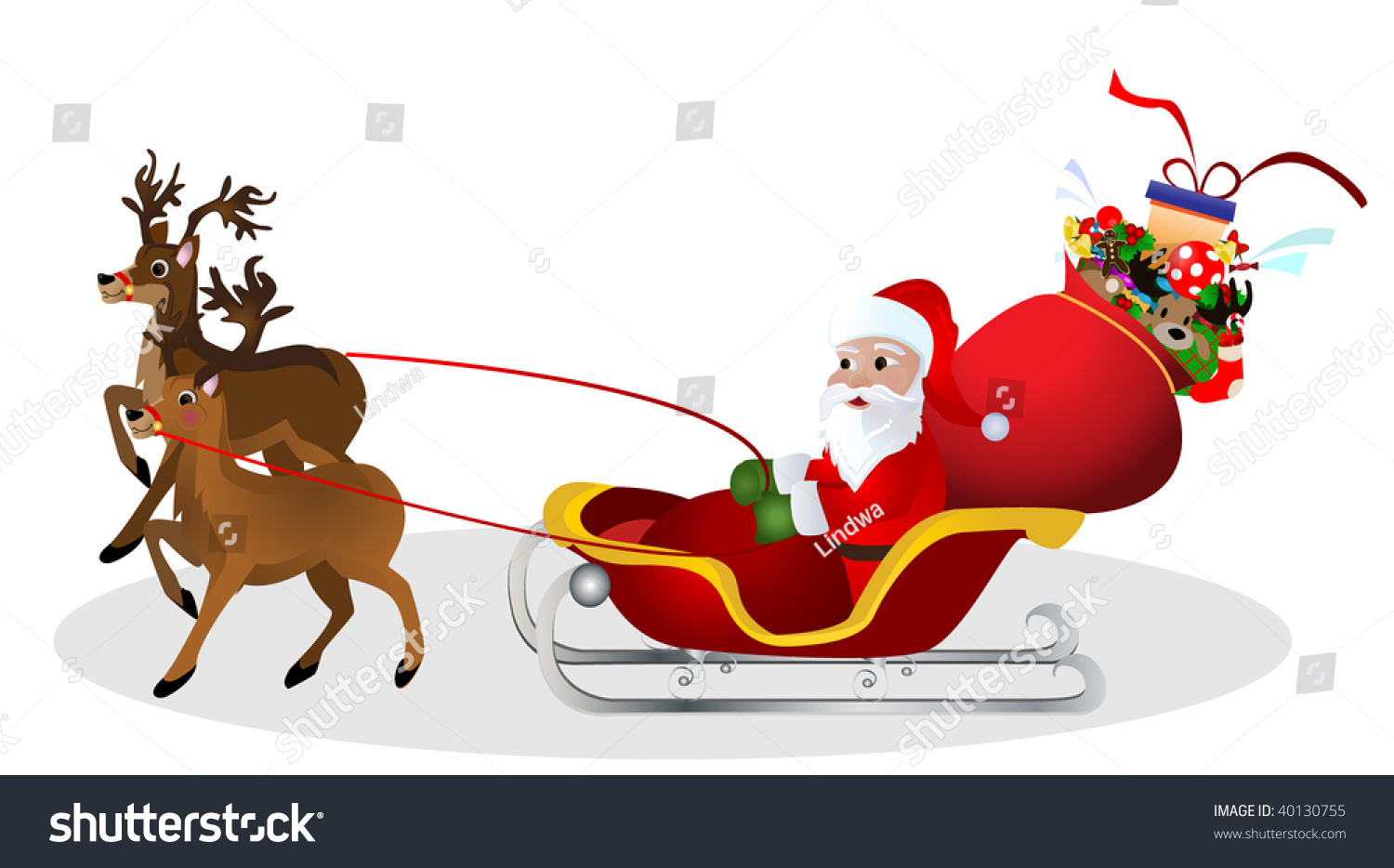 Santa Claus Driving In The Sleigh With Reindeer Stock Vector ...