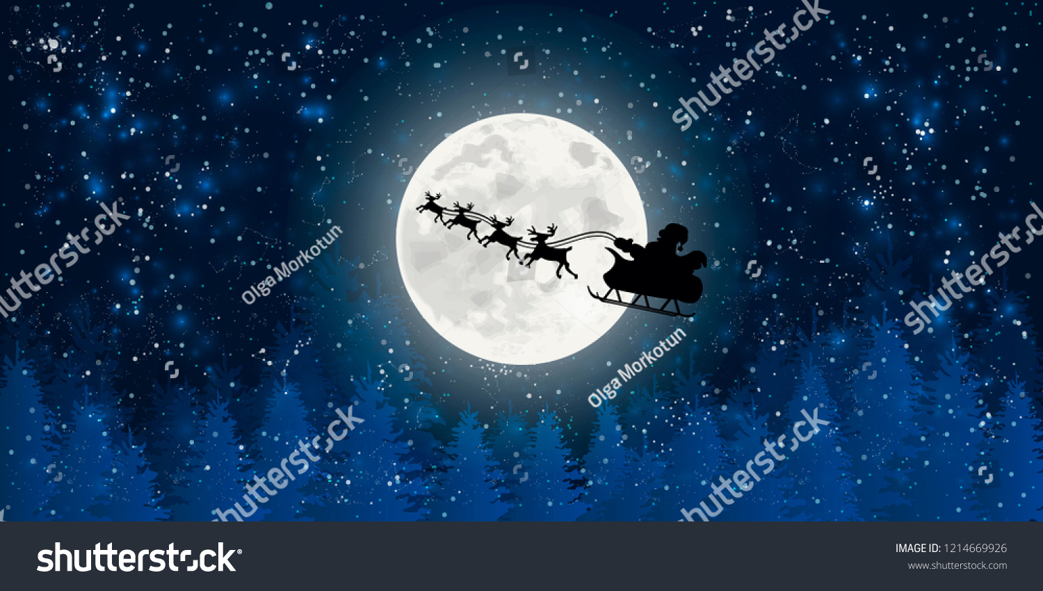 Santa Claus Flying Sledge Reindeers Night Stock Vector (Royalty Free ...