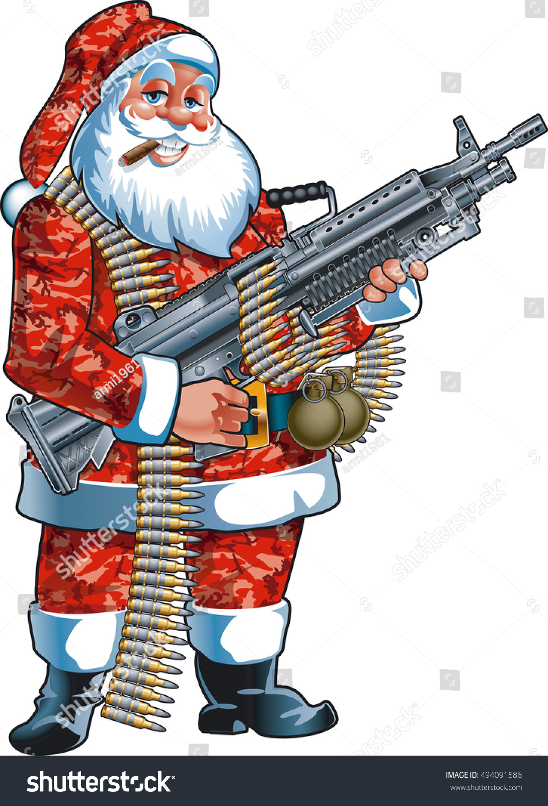 Santa Claus Holding Light M249 Machine Stock Vector 494091586