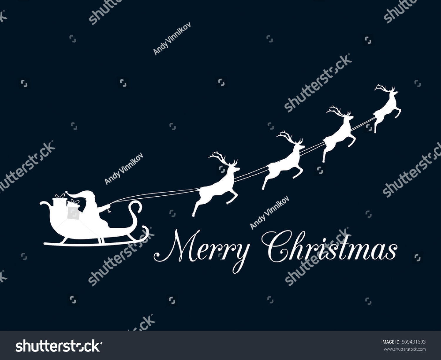Santa Claus Is Flying In A Sleigh With Reindeer. Merry Christmas ...