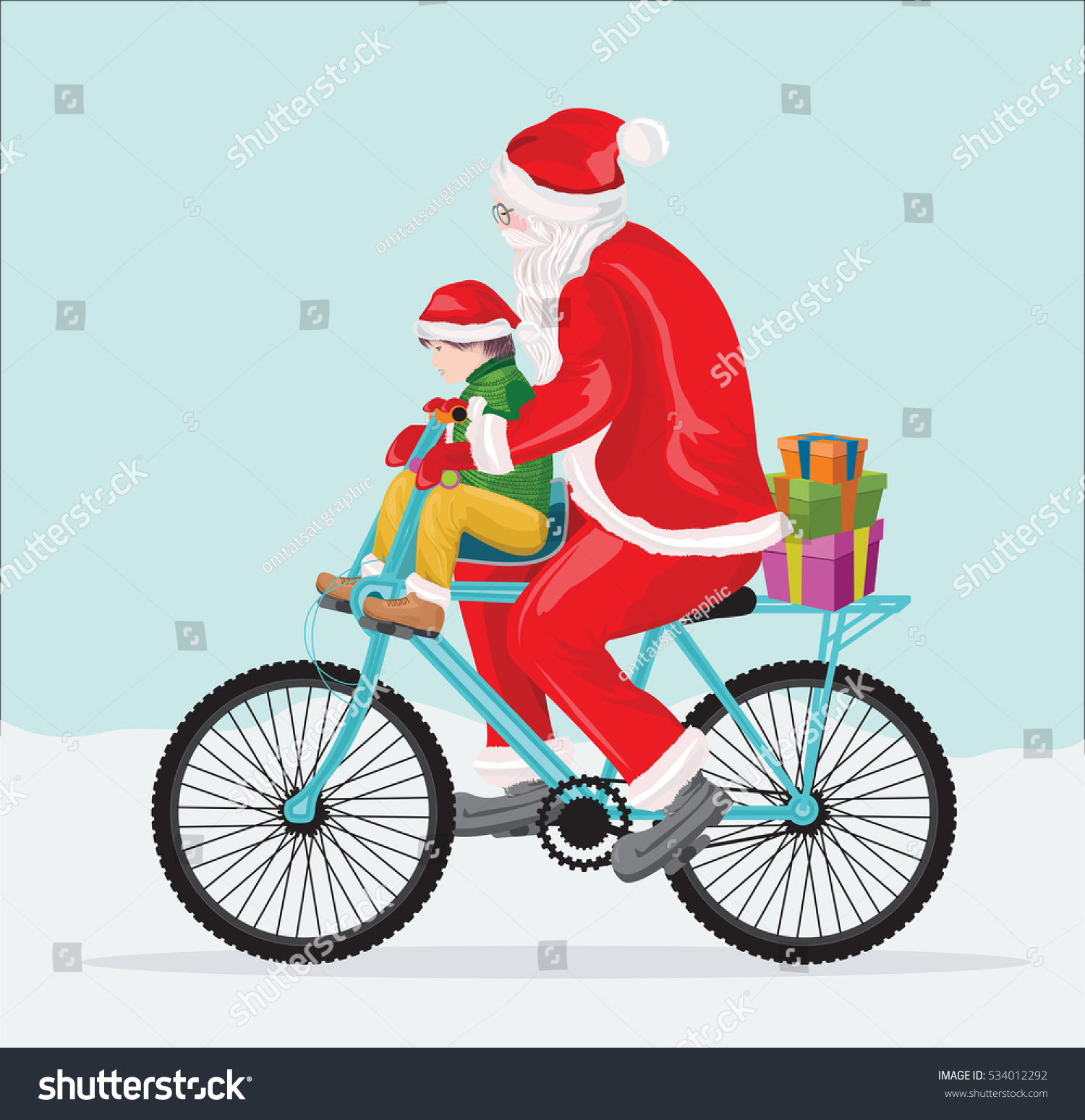 Santa Claus On Bicycle Stock Vector Illustration 534012292 : Shutterstock