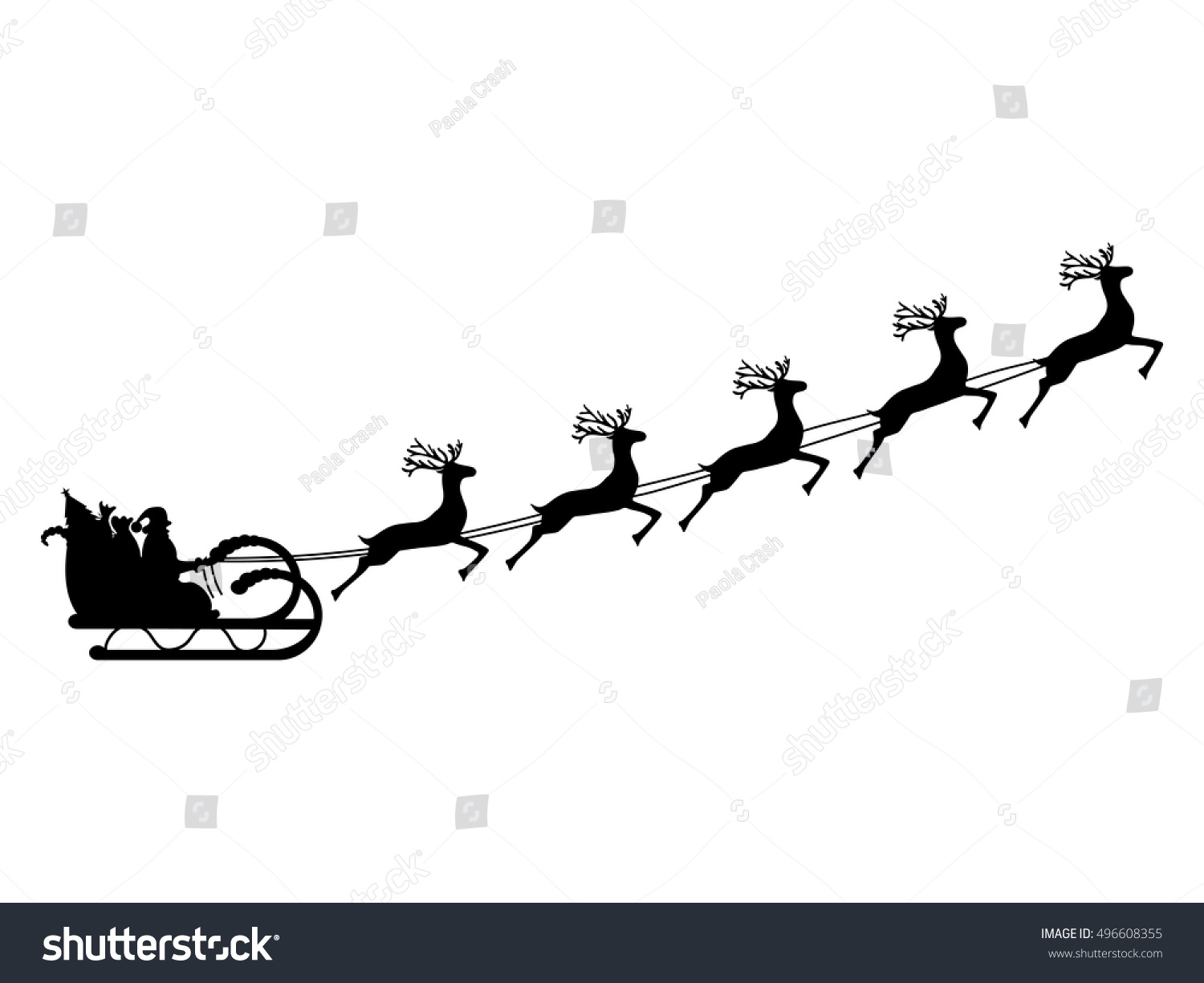 Santa Claus Rides In A Sleigh In Harness On The Reindeer Stock Vector 