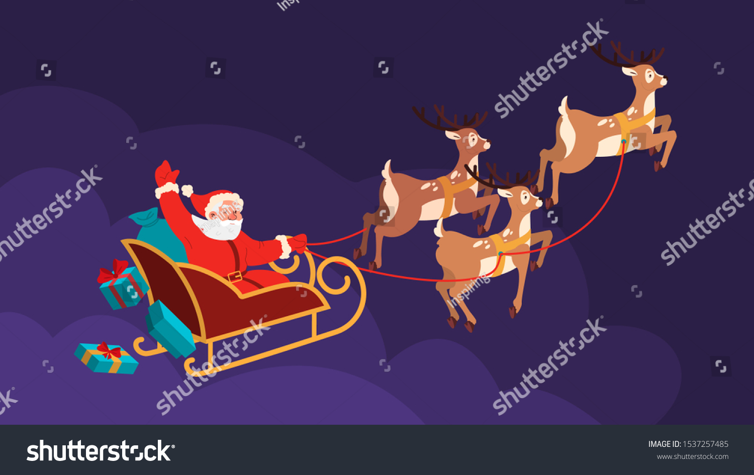 Santa Claus Riding Reindeer Sleigh Flying Stock Vector Royalty Free 1537257485