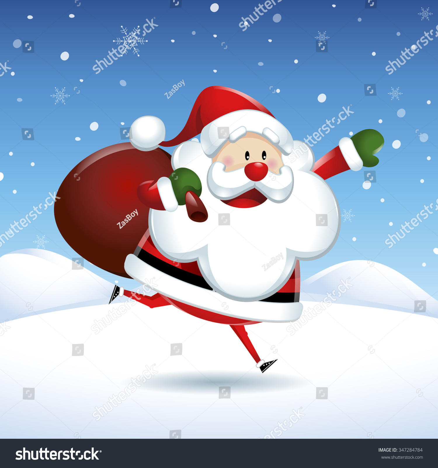 Santa Claus Runs In Christmas Snow Scene Stock Vector Illustration ...