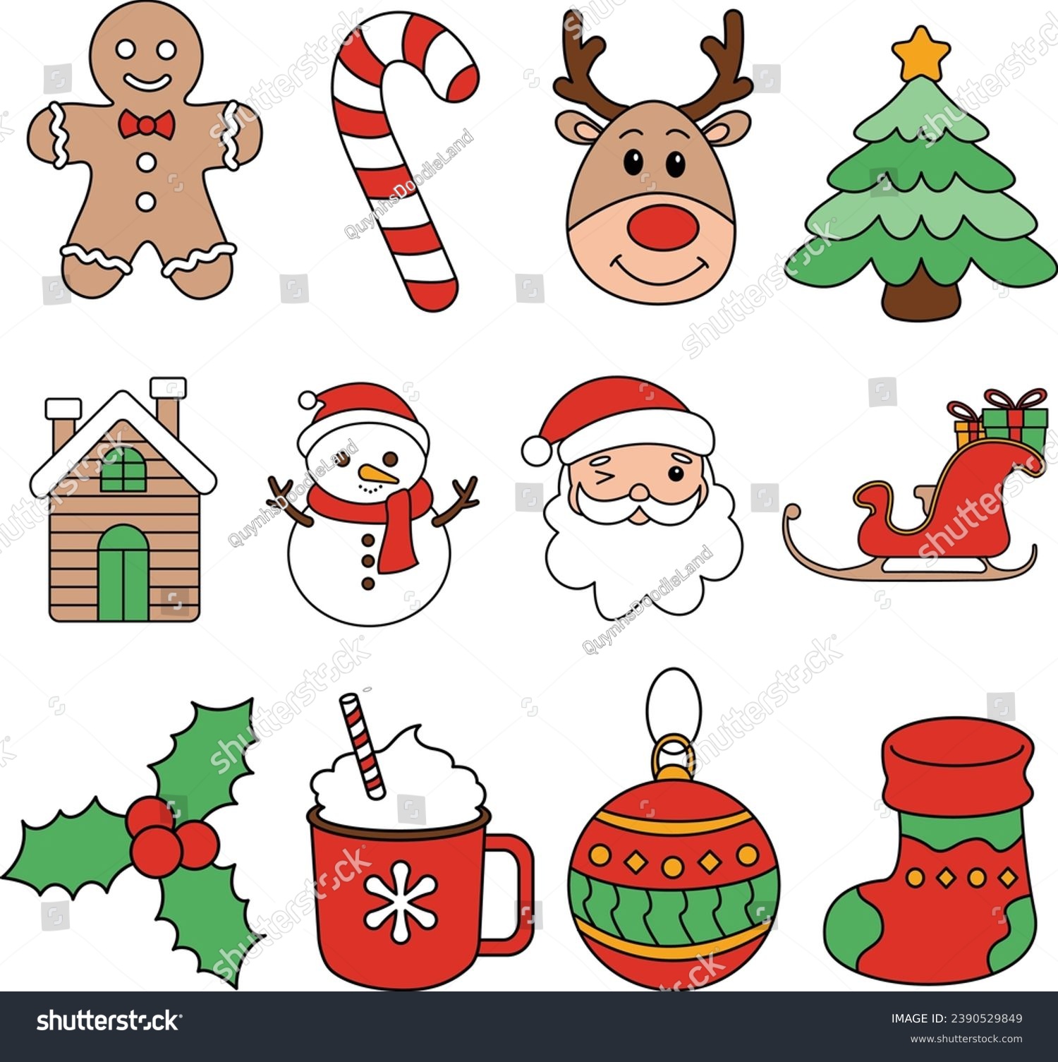 SVG of Santa Claus, Santa's sleigh, Christmas Element, Christmas decorations, Christmas Heart Items, Doodles Heart, Christmas Pattern Heart, Noel svg