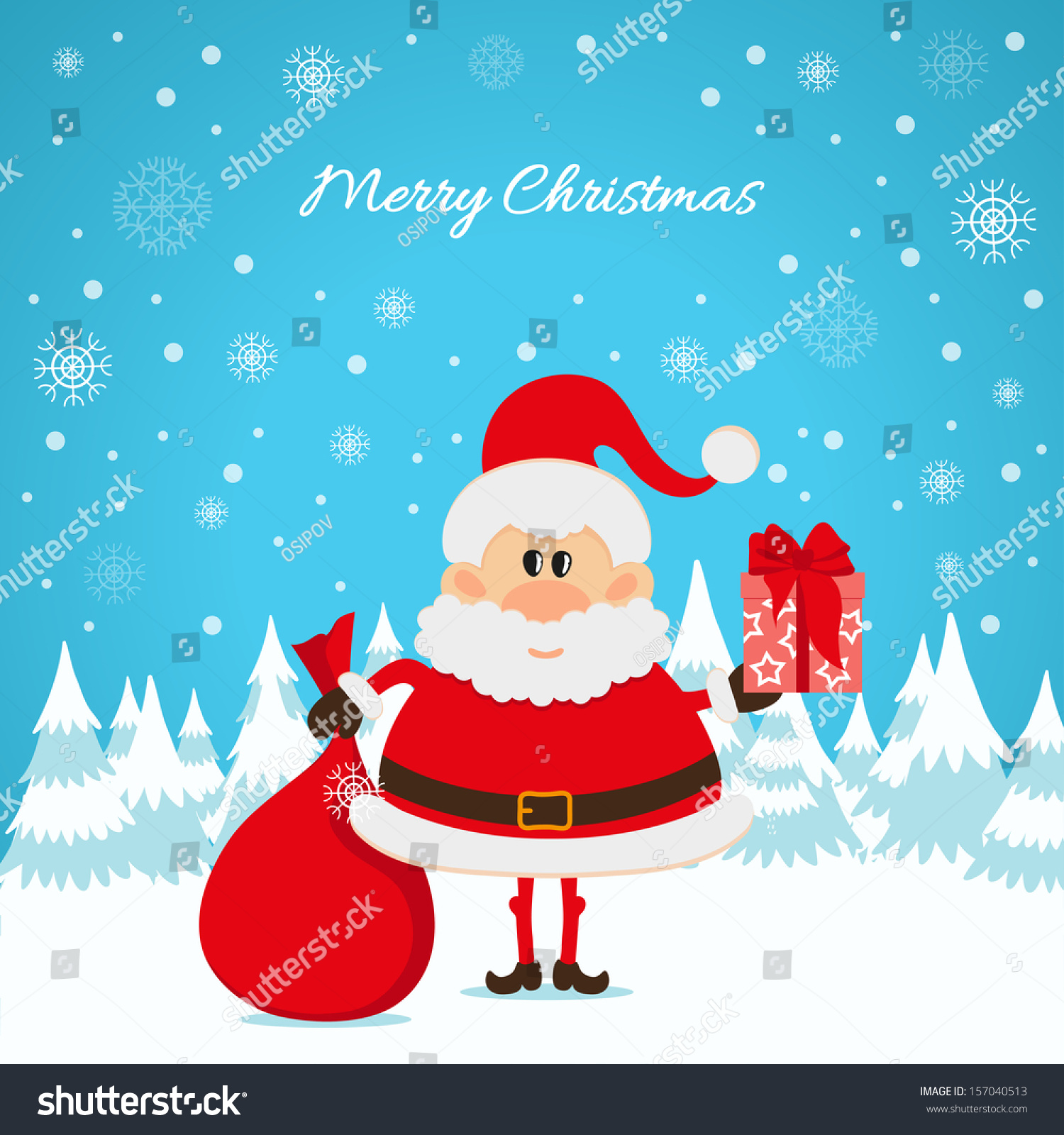 Vector cartoon illustration of Santa Claus and his bag with presents Concept of Merry Christmas and Happy New Year