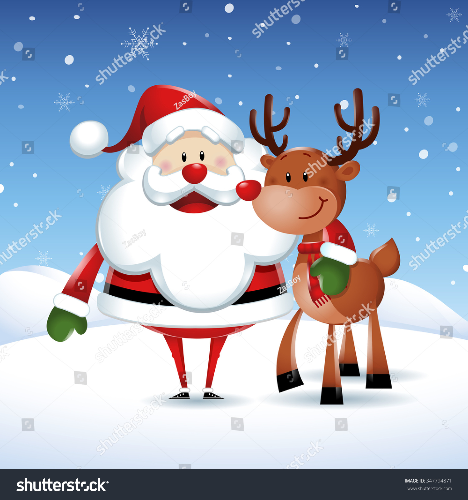 Santa Claus His Friend Reindeer Christmas Stock Vector 347794871 ...