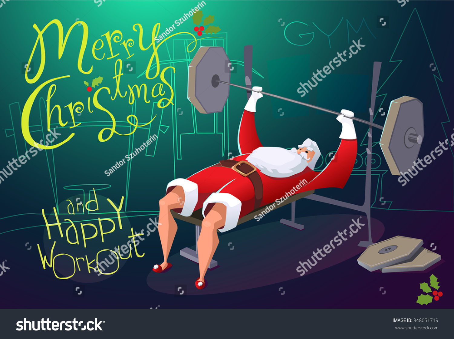 Santa Claus Workout GYM Merry Christmas stockvector (rechtenvrij