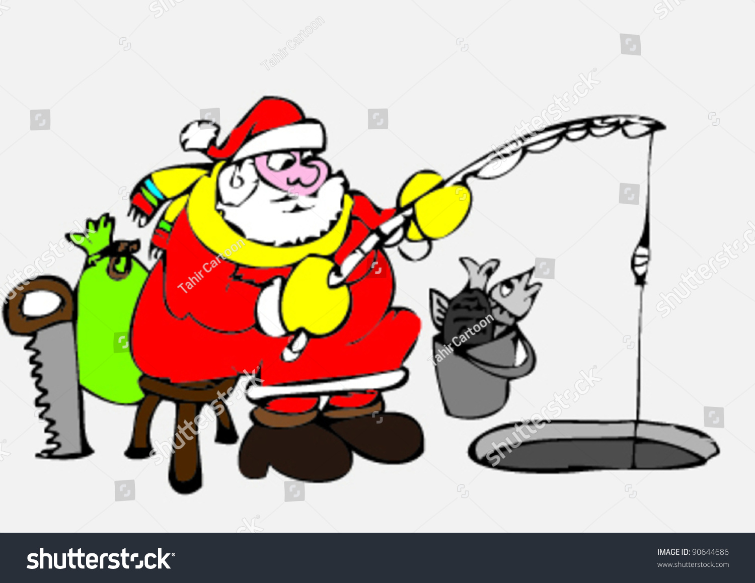 Santa Fisherman Stock Vector Illustration 90644686 : Shutterstock