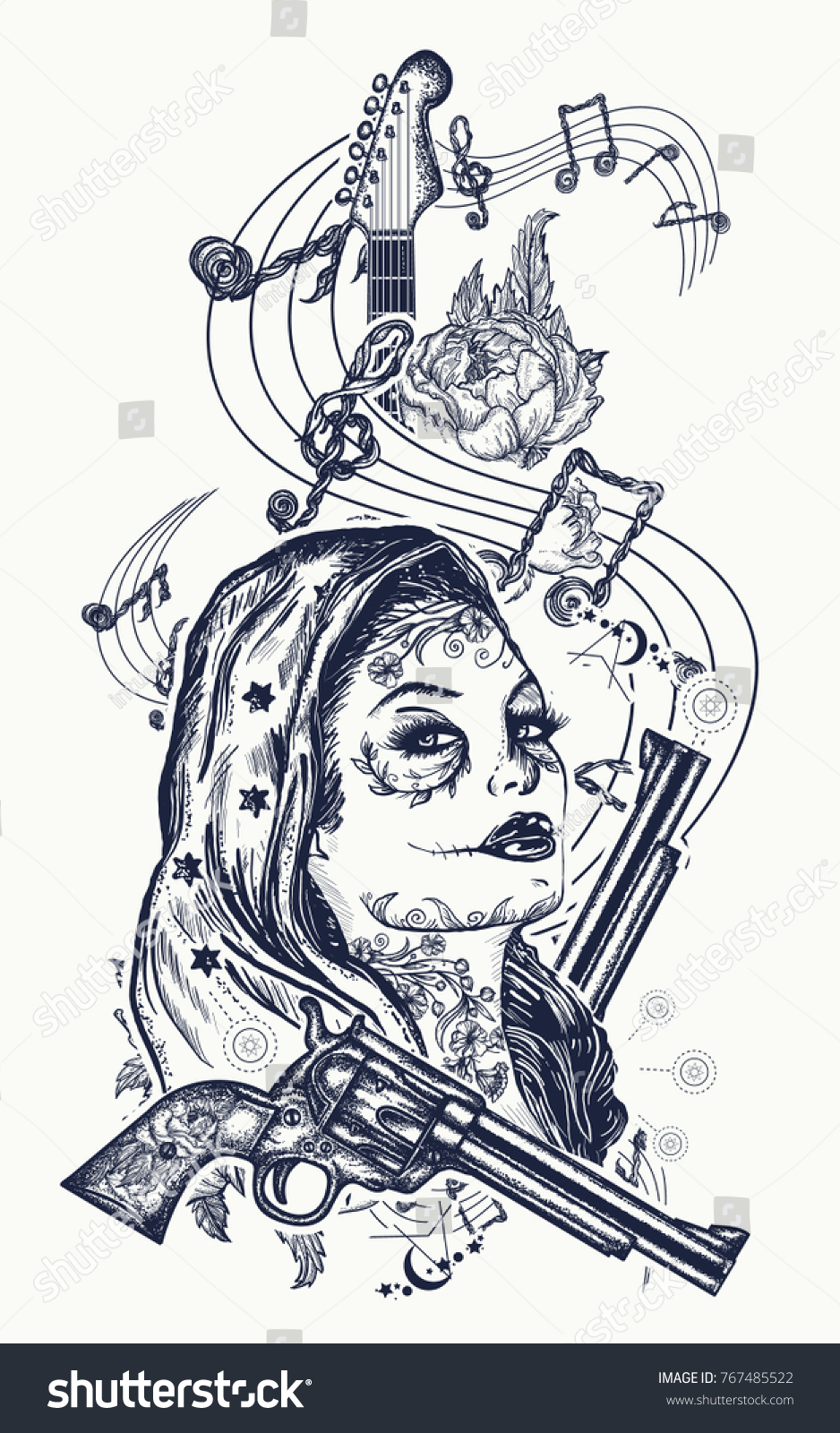 santa muerte electric guitar roses stock vector 767485522 santa muerte electric guitar roses stock vector 767485522