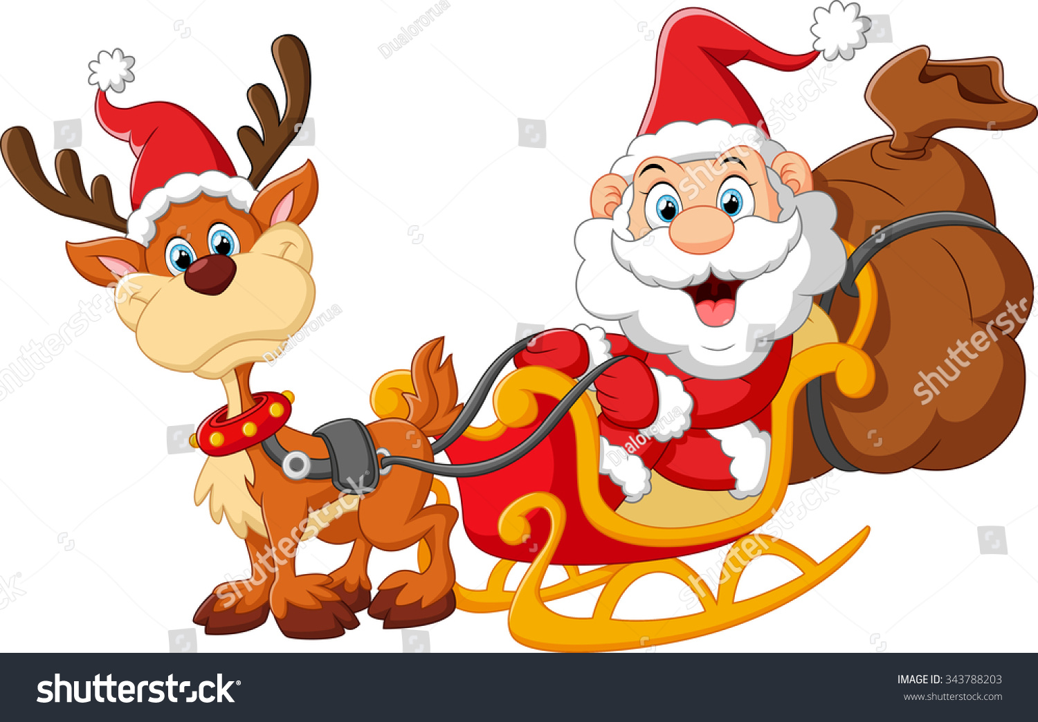 Santa Riding Sledge Cartoon Stock Vector Illustration 343788203