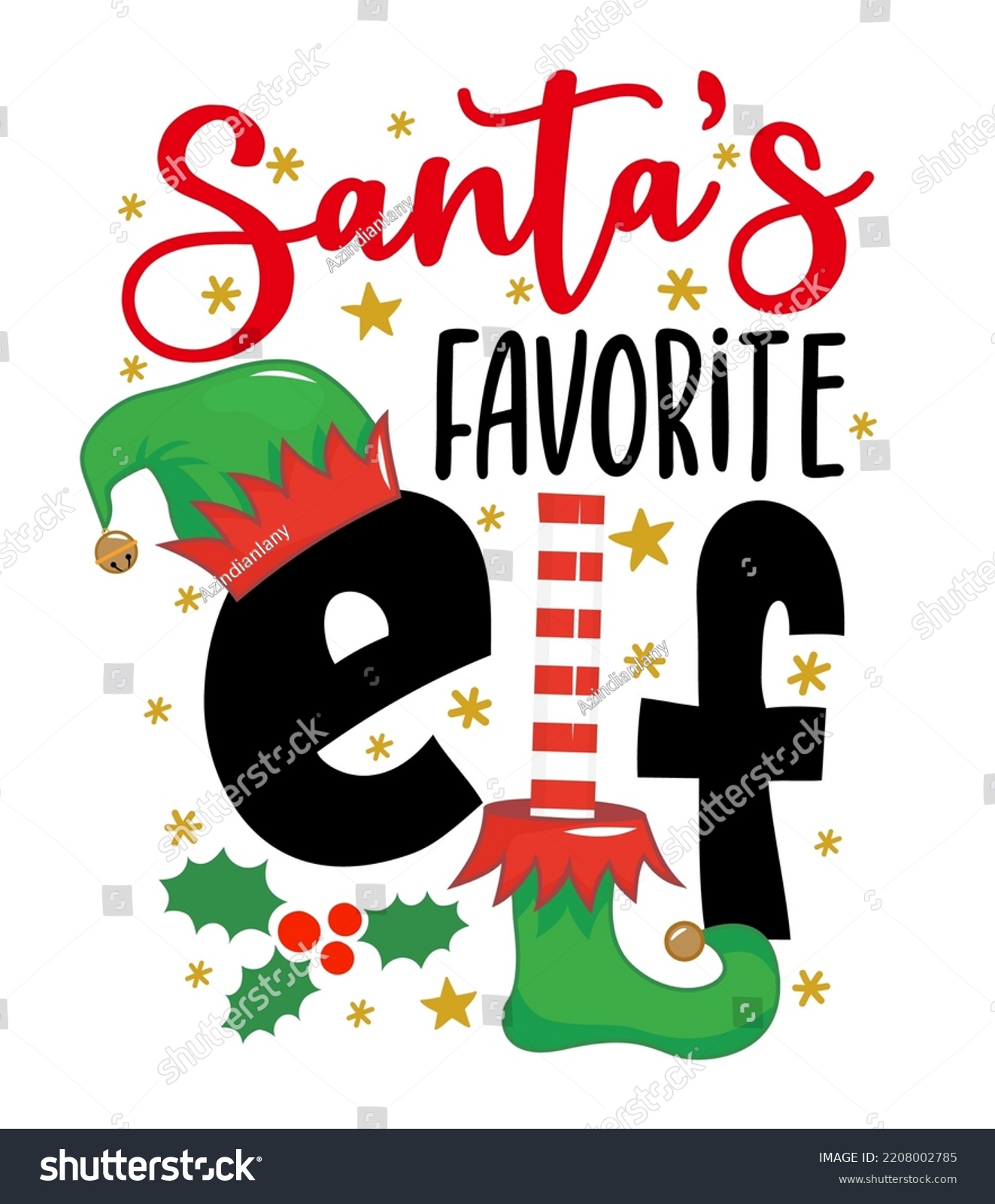 SVG of Santa's favorite Elf - phrase for Christmas baby, kid clothes or ugly sweaters. Hand drawn lettering for Xmas greetings cards, invitations. Good for t-shirt, mug, gift, printing press. Little Elf. svg