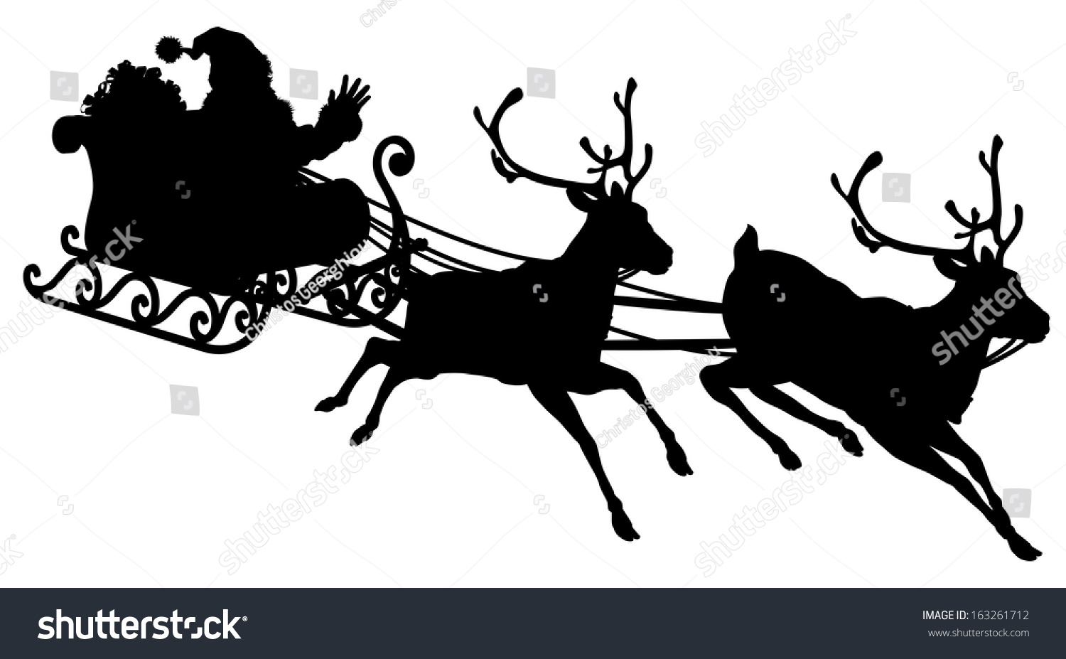 Santa Sleigh Silhouette Illustration Of Santa Claus In His Sleigh ...