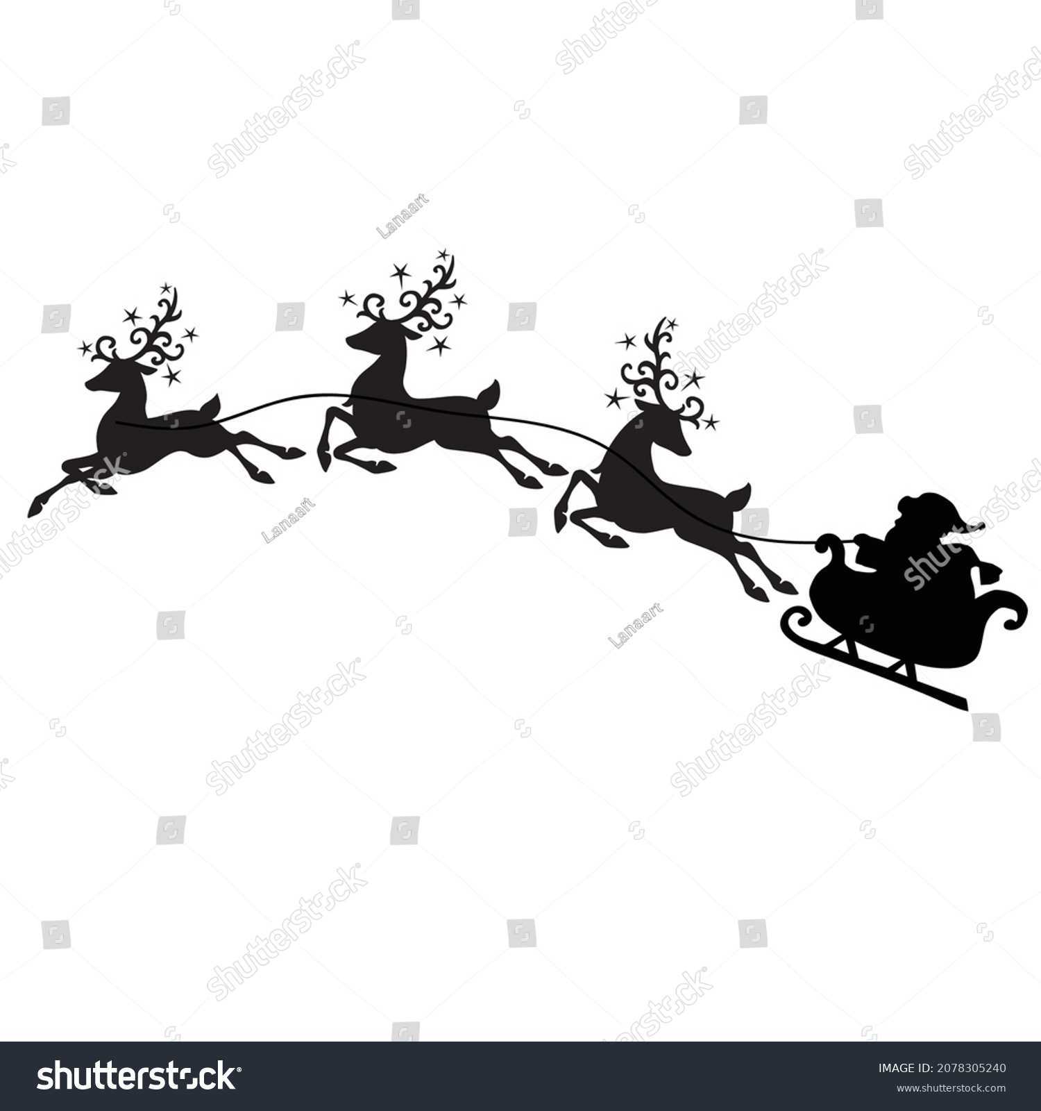 Santa Sleigh Silhouette Vector Cartoon Illustration Stock Vector ...