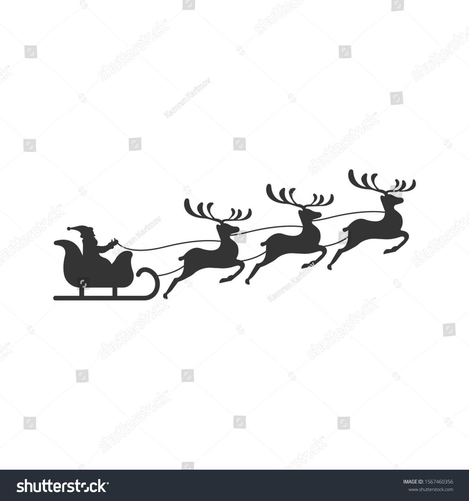 Santa Sleigh Reindeer Silhouette Vector On Stock Vector (Royalty Free ...