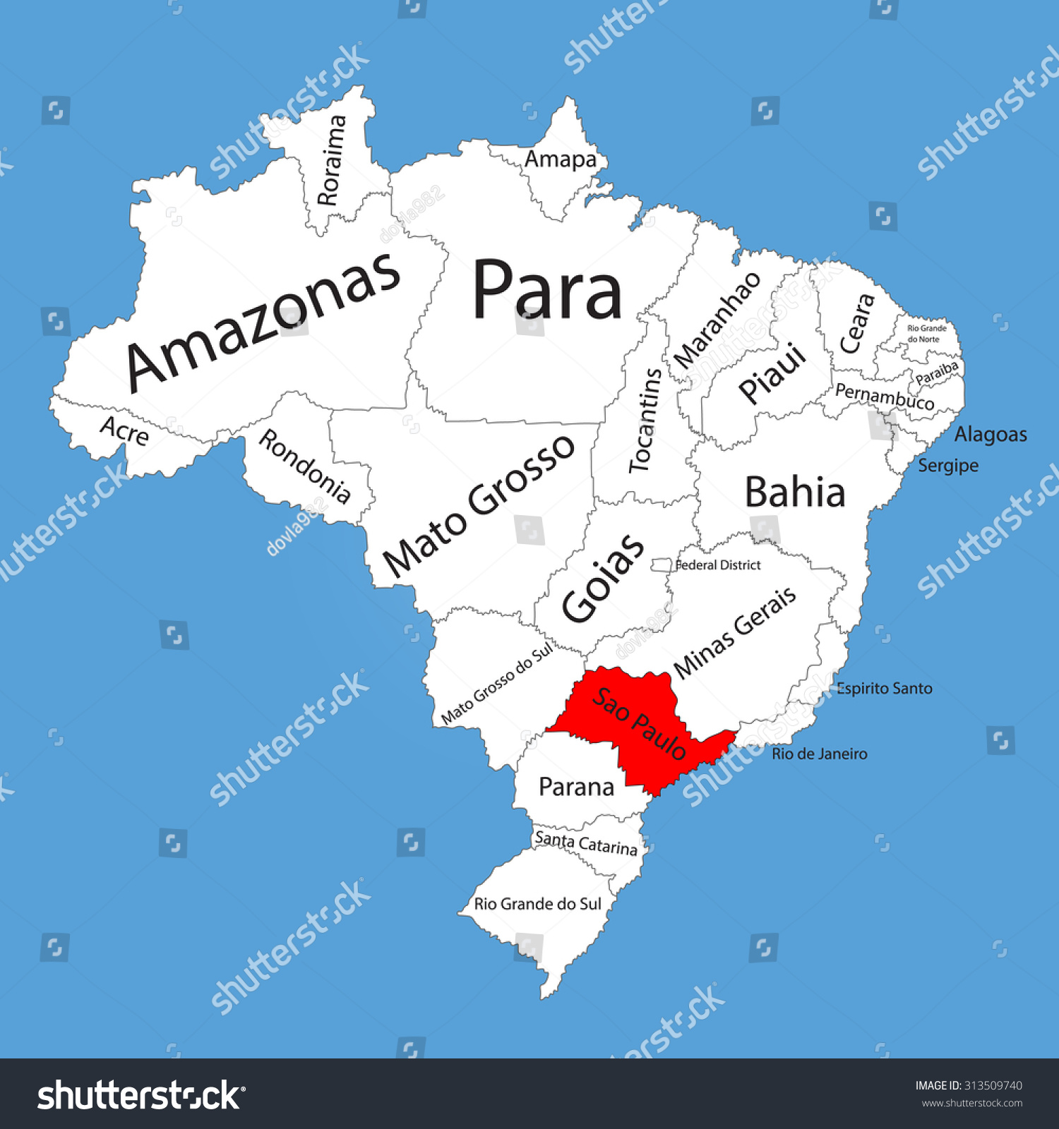 São Paulo Brazil Map Sao Paulo Brazil Vector Map Isolated Stock Vector (Royalty Free) 313509740  | Shutterstock
