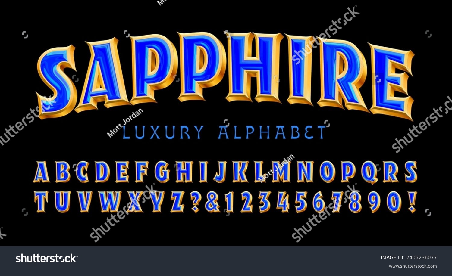 SVG of Sapphire is a posh and luxurious 3d effect alphabet with gold setting and shiny blue gemstone in the interior. svg