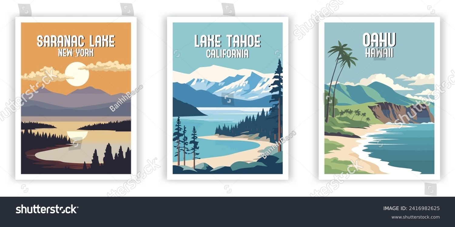 SVG of Saranac Lake, Lake Tahoe, Oahu Illustration Art. Travel Poster Wall Art. Minimalist Vector art svg