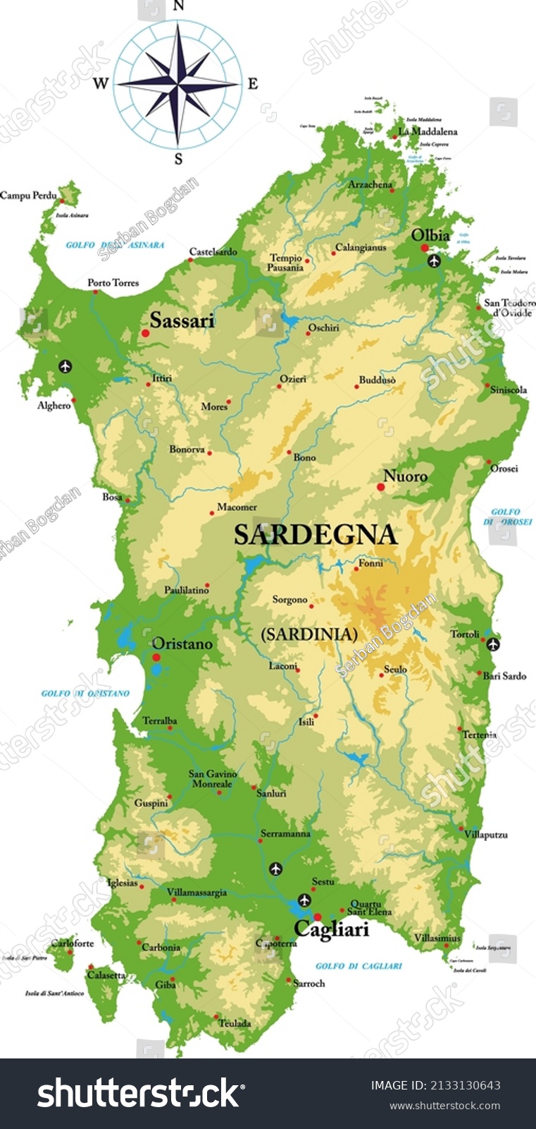 Sardegna Highly Detailed Physical Map Stock Vector (Royalty Free ...