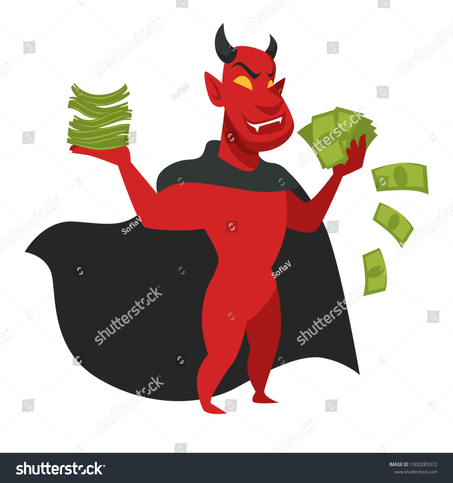 Satan Red Devil Money Black Cloak Stock Vector Royalty Free 1300285372