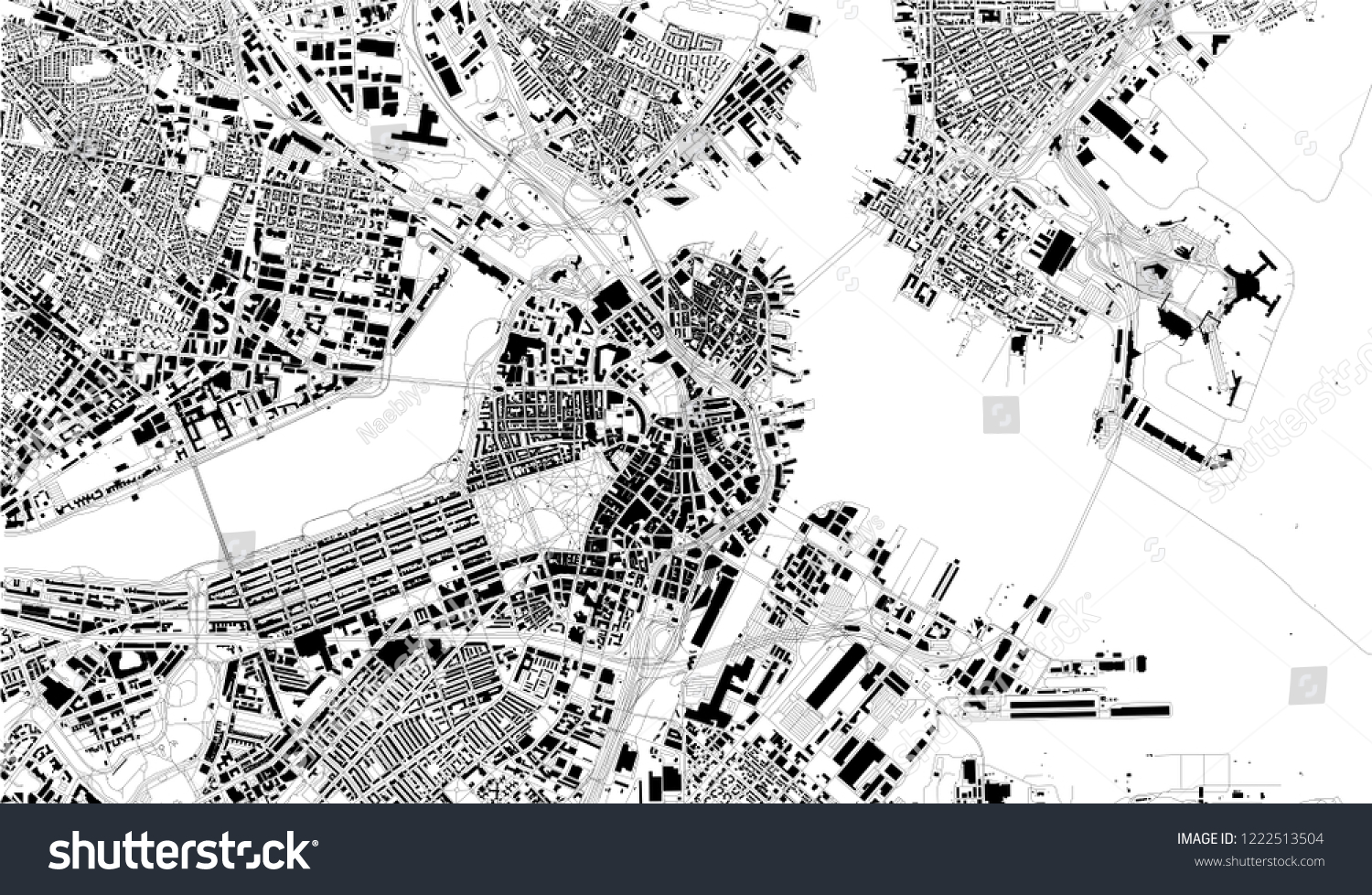 SVG of Satellite map of Boston, Massachusetts, city streets. Street map, city center. Usa svg