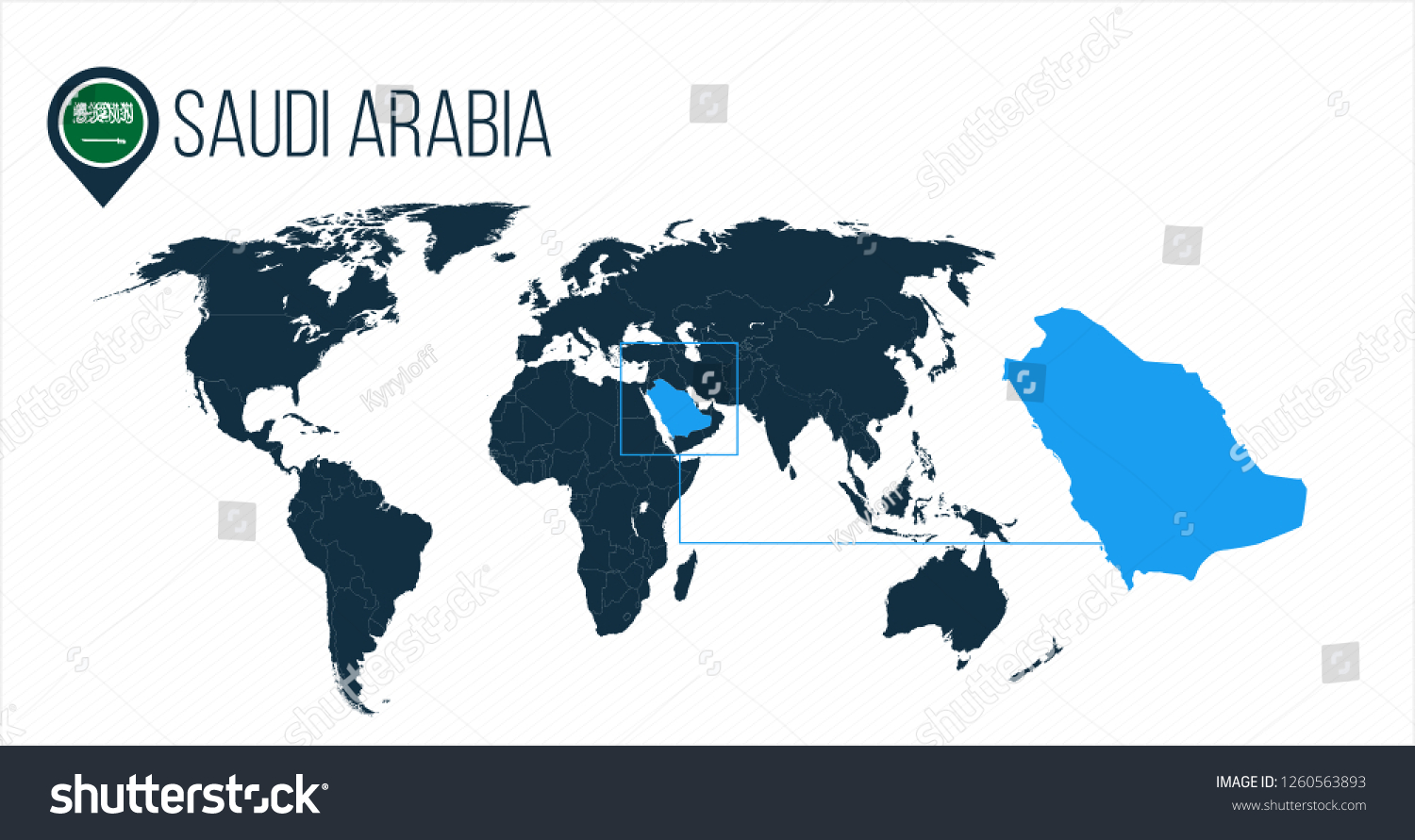 Stock Vector Saudi Arabia Location On The World Map For Infographics All World Countries Without Names Saudi 1260563893 