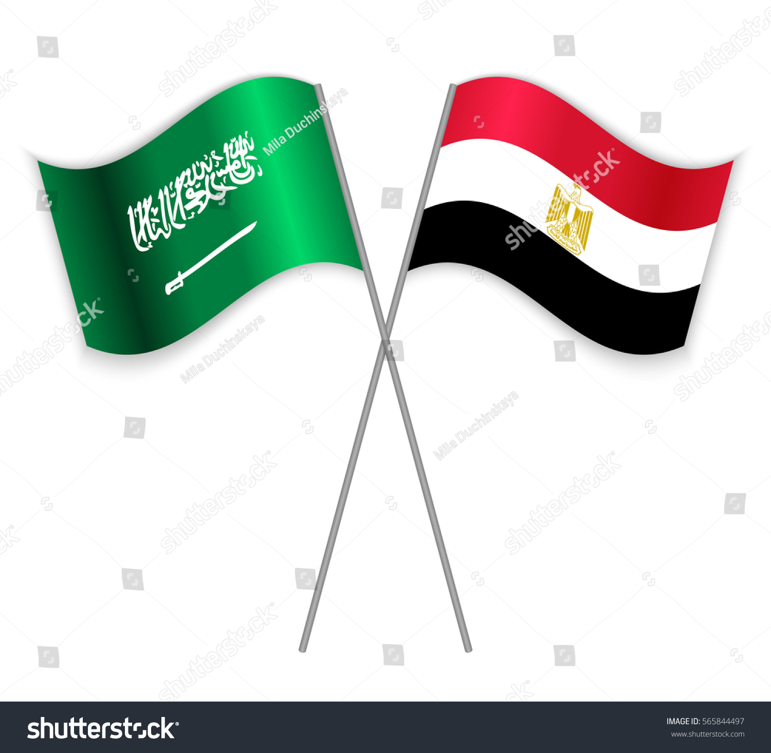 Saudi Arabian Egyptian Crossed Flags Saudi Stock Vector (Royalty Free ...