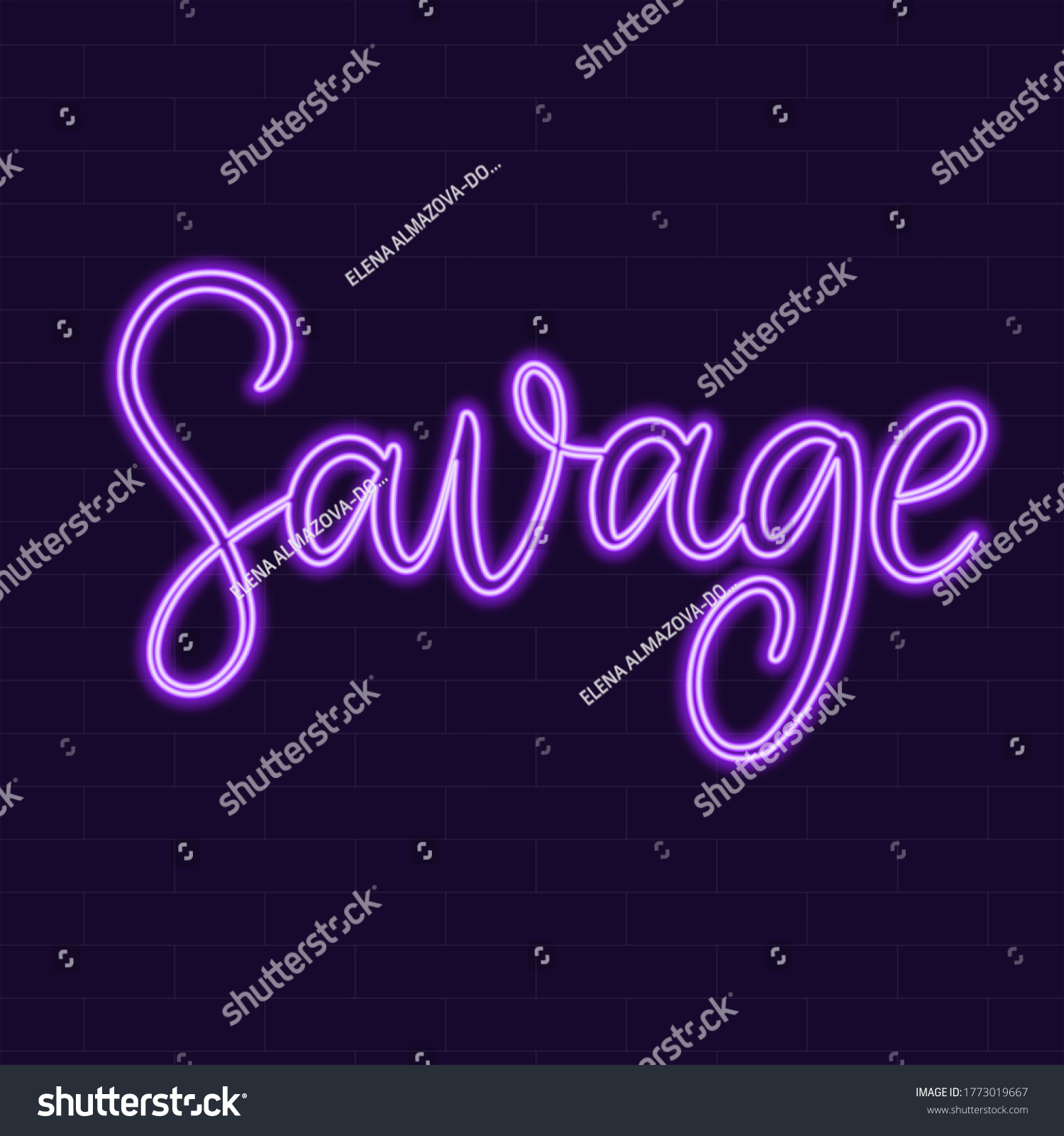 Savage Neon Sign Calligraphic Lettering Vector Stock Vector (Royalty