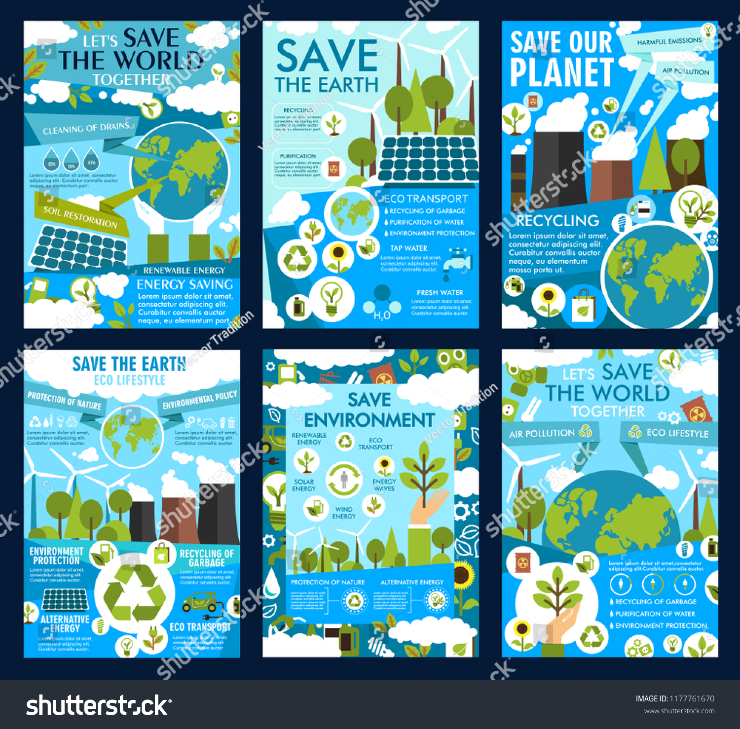 Save Earth Posters Ecology Protection Environment Stock Vector Royalty Free