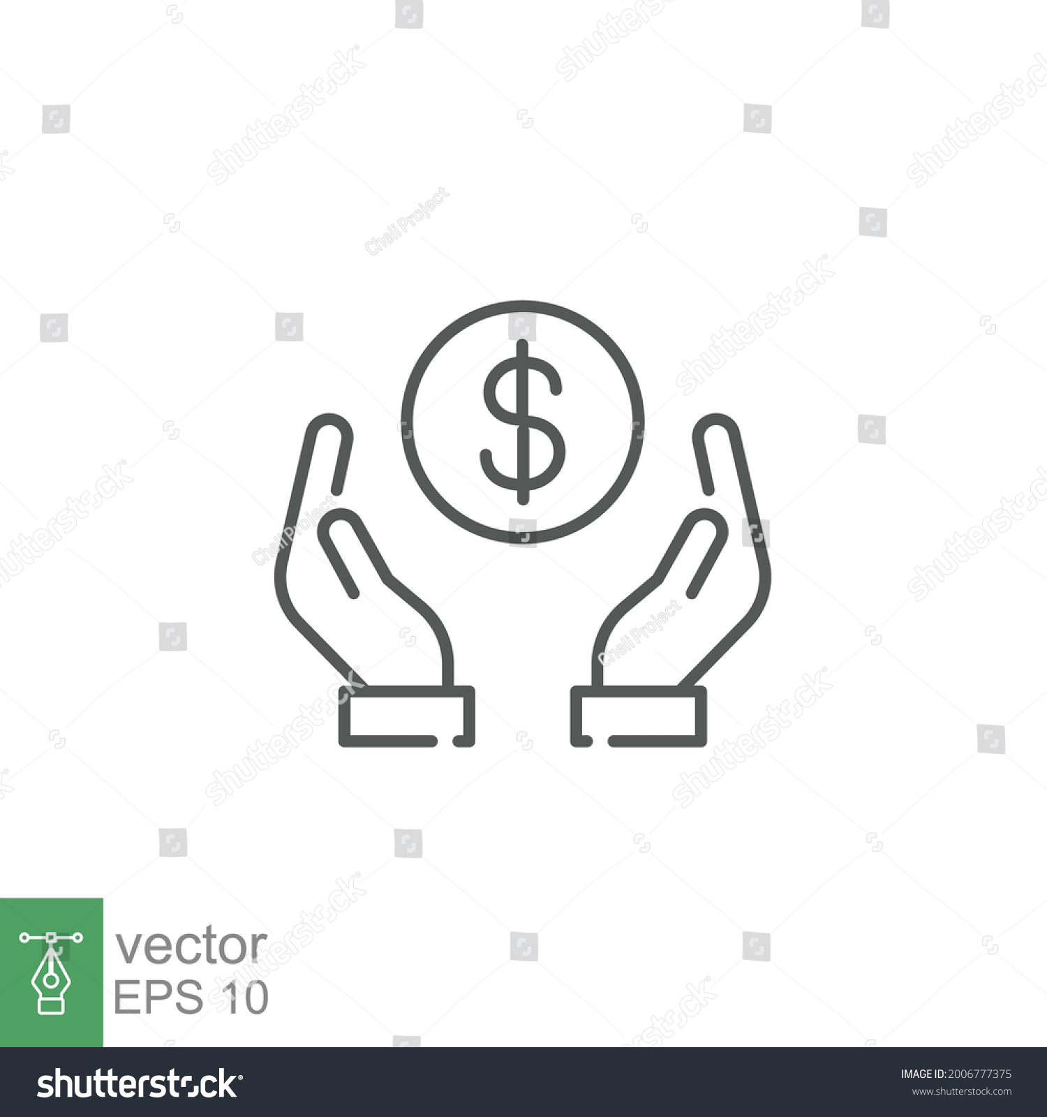 SVG of Save money icon, Salary investment and financial deposit, Wealthy, Simple Two hand with dollar coin symbol. Savings money silhouette stroke line Vector illustration Design on white background. EPS10 svg