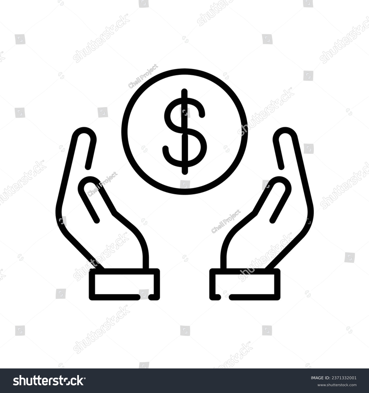 SVG of Save money icon, Salary investment and financial deposit, Wealthy, Simple Two hand with dollar coin symbol. Savings money silhouette stroke line Vector illustration Design on white background. EPS10 svg