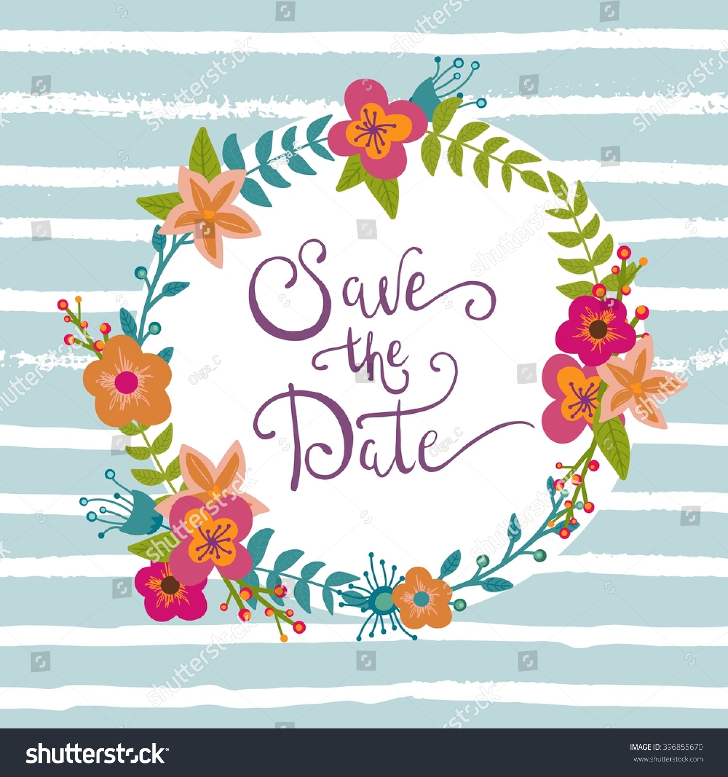 Save Date Birthday Card Wedding Wreath Stock Vector Royalty Free