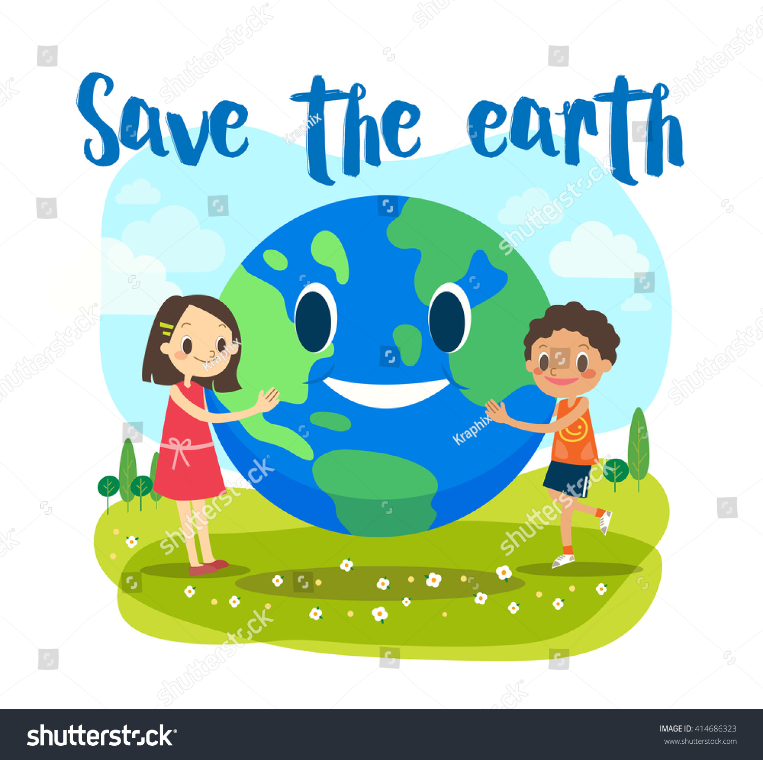 Save Earth Ecology Concept Cartoon Illustration Stock Vector 414686323 ...