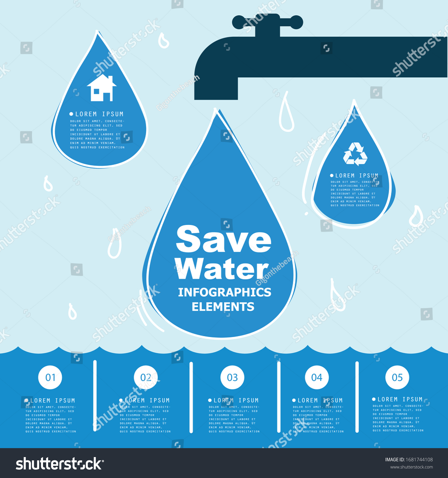 Save Water Infographic Template Ecology Concept Stock Vector (Royalty ...