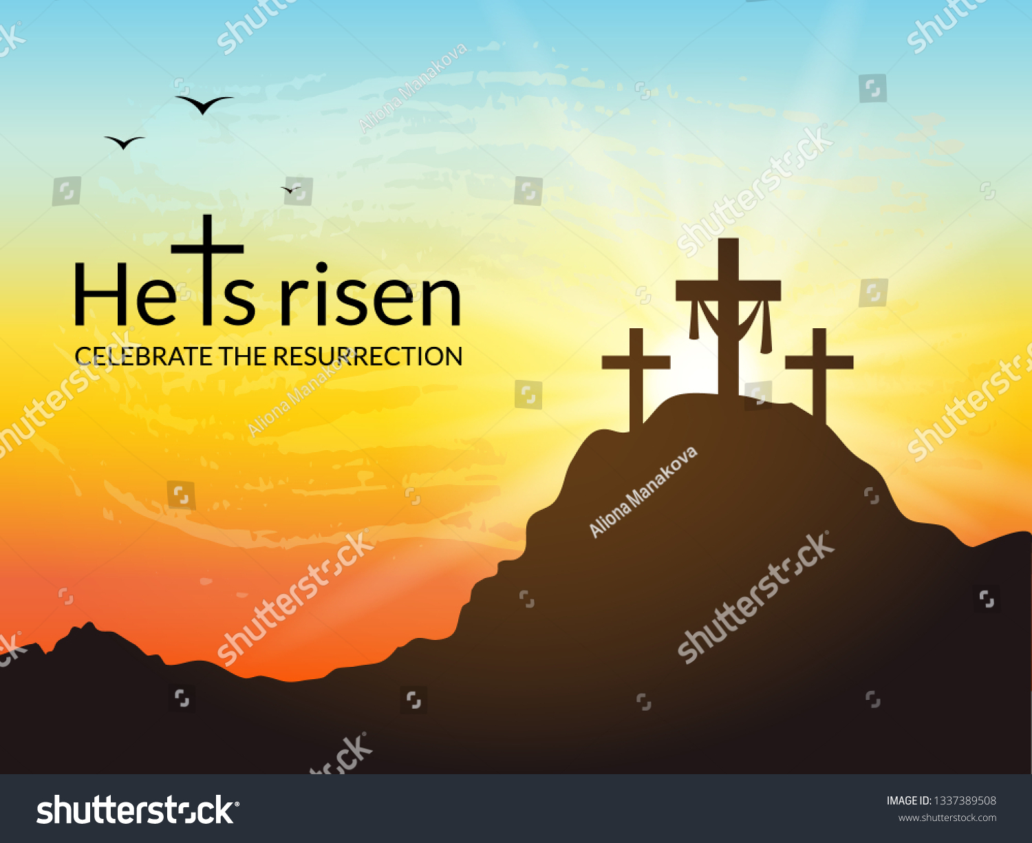 Saviors Cross Sunrise Scene He Risen Stock Vector (Royalty Free) 1337389508