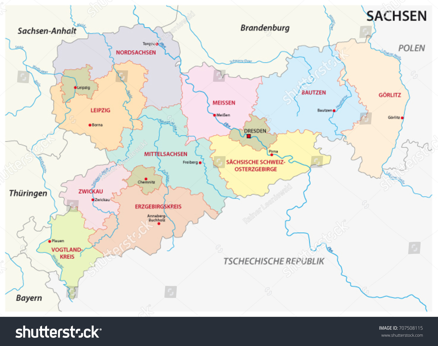 Saxony Administrative Political Map German Language Stock Vector 