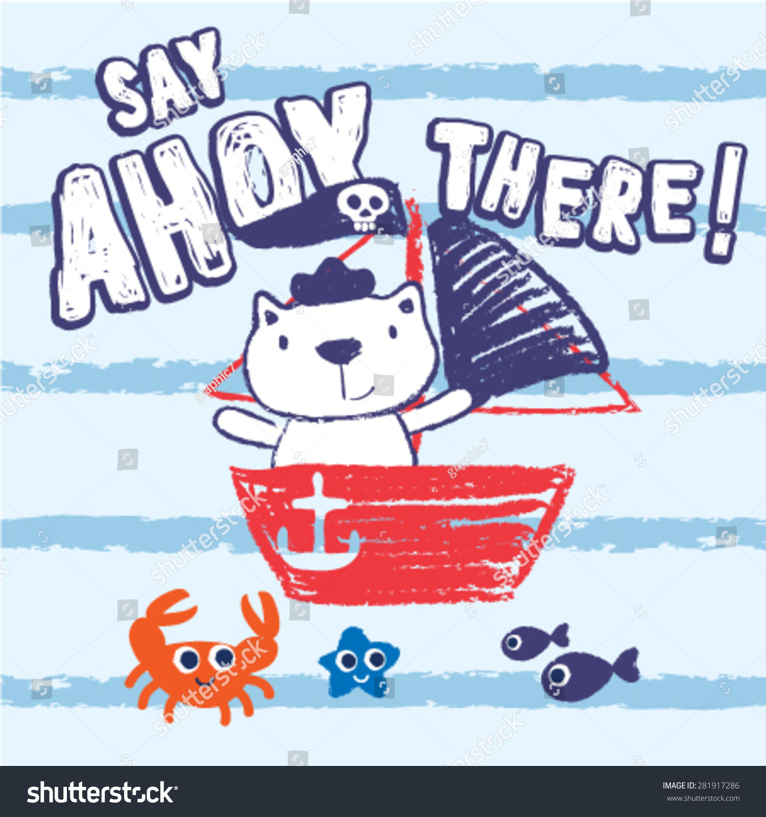 Say Ahoy There Cute Little Cat Stock Vector Royalty Free