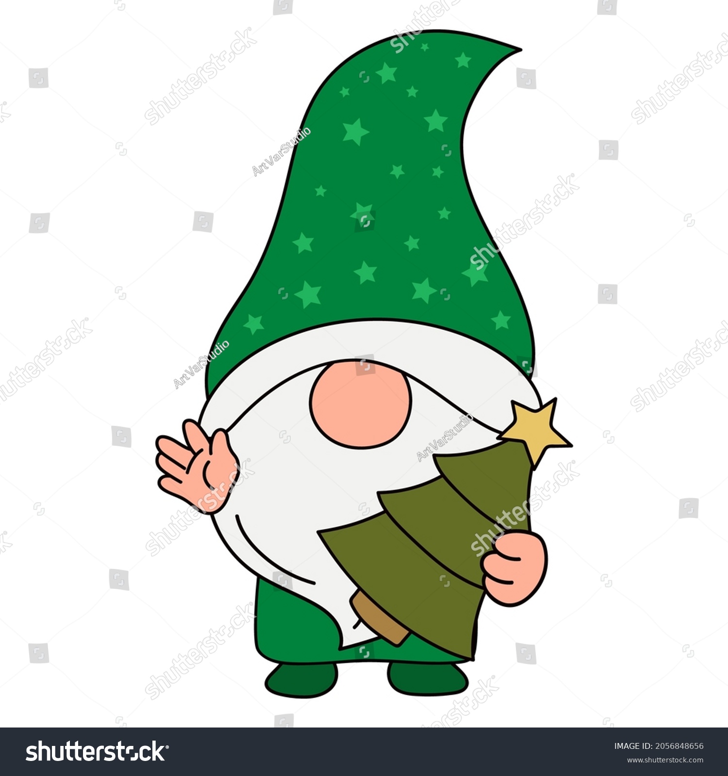 SVG of Scandi Christmas gnomes. Drawn vector illustration of a cute funny gnomes with Christmas toys. Cartoon cute gnome for invitations and baby cards. svg