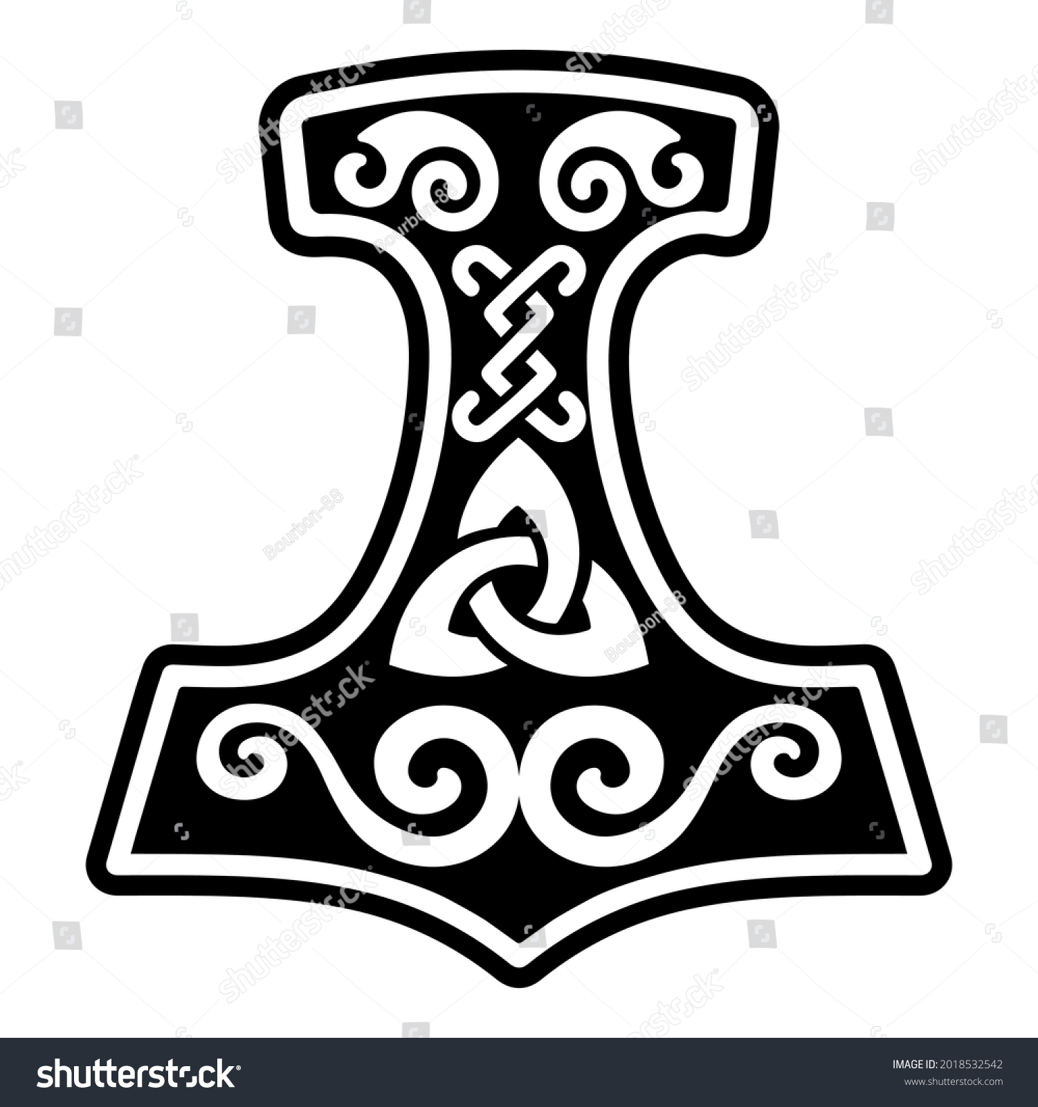 SVG of Scandinavian Viking design. Thors hammer and the Scandinavian ornament, isolated on black, vector illustration svg