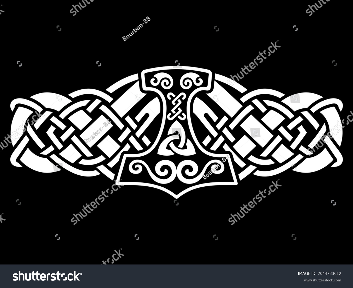SVG of Scandinavian Viking design. Thors Hammer and the Scandinavian ornament, isolated on black, vector illustration svg
