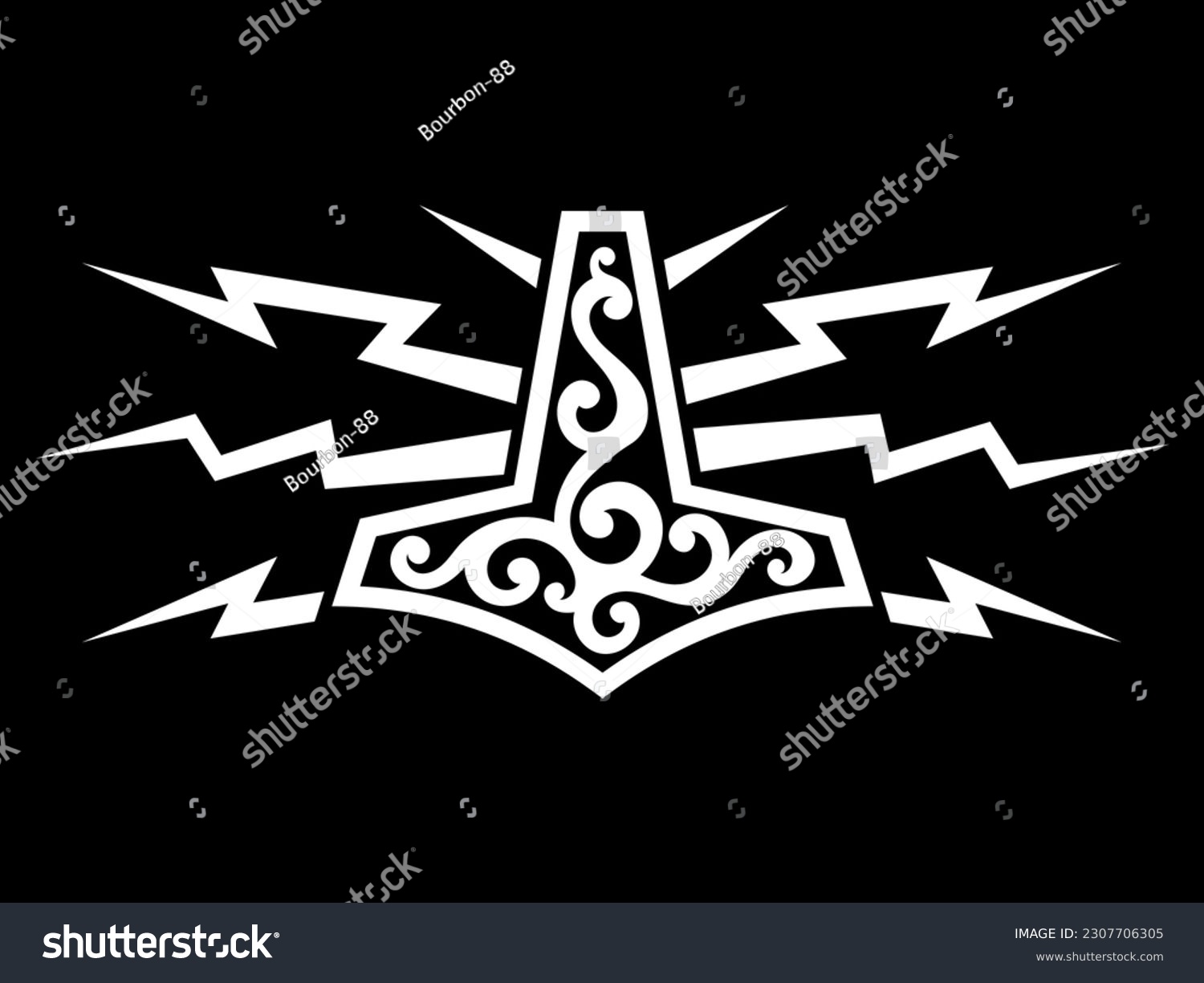 SVG of Scandinavian Viking design. Thors hammer and the Scandinavian ornament, isolated white, vector illustration svg