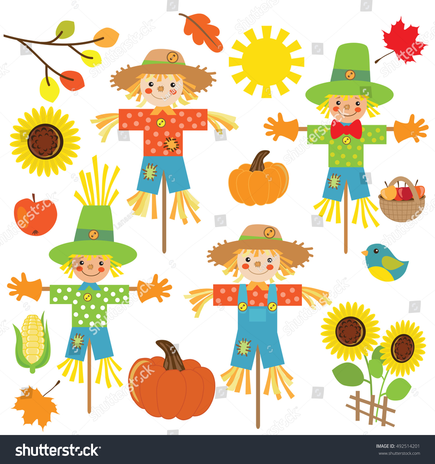 Scarecrow Vector Cartoon Illustration Stock Vector 492514201 - Shutterstock