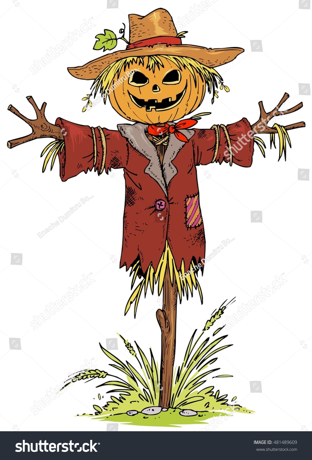 Scarecrow Pumpkin Head Halloween Illustration Stock Vector (Royalty ...