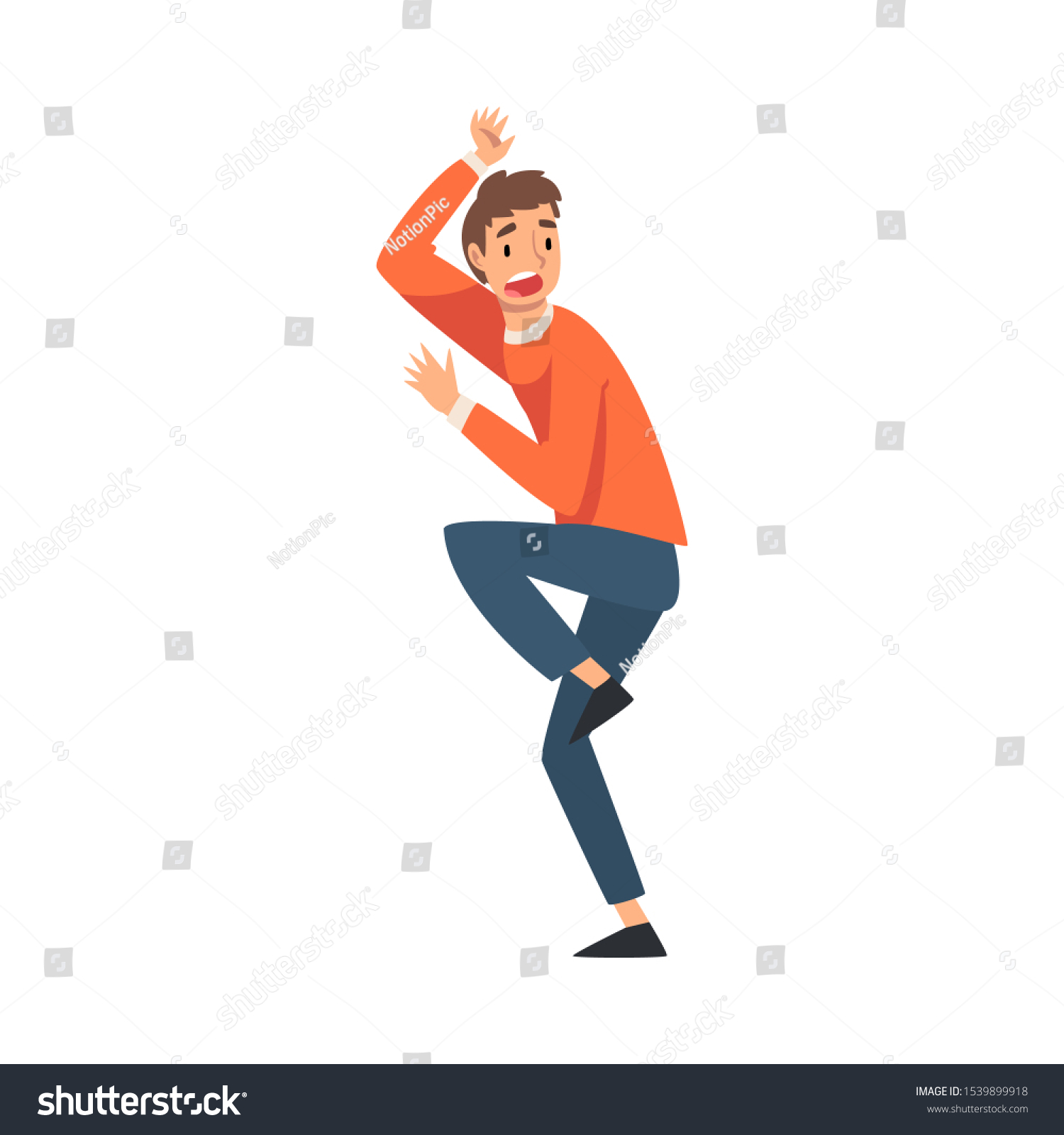 Scared Panicked Man Fear Expression Emotional Stock Vector Royalty Free 1539899918