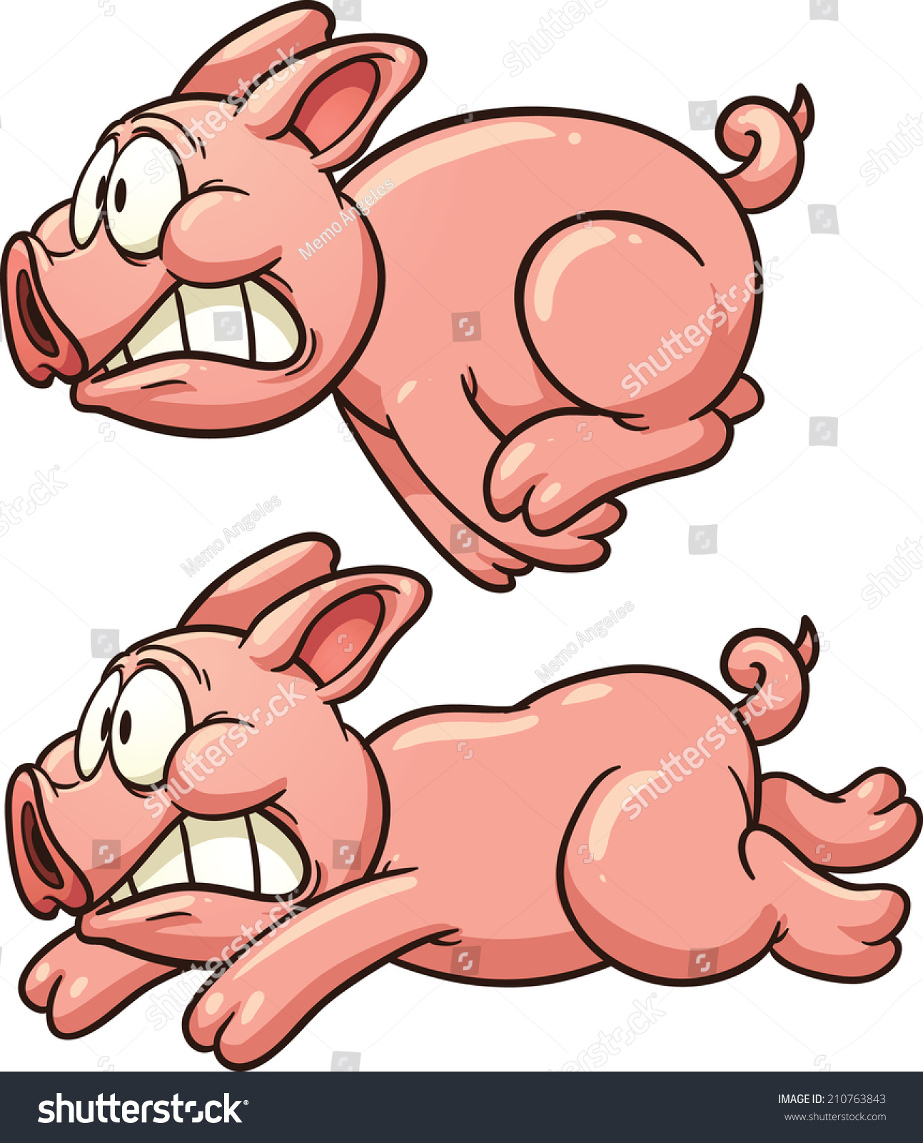 怖い豚が走ってる 簡単なグラデーションを持つベクタークリップアートイラスト それぞれが別々のレイヤーにある のベクター画像素材 ロイヤリティフリー