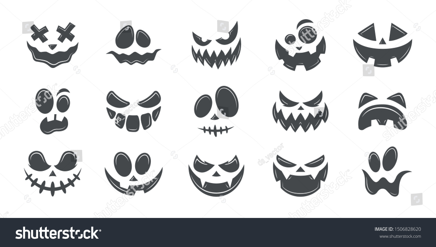 Scary Funny Faces Halloween Pumpkin Ghost Stock Vector Royalty Free 1506828620